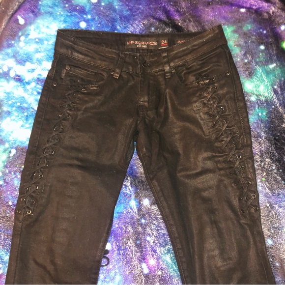 Lip Service lace up “Junkie” jeans. Wax coated, size 28 - Picture 4 of 4